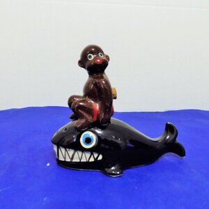 Vintage Rare Black American Jonah & Whale Salt & Pepper Shakers Made In Japan